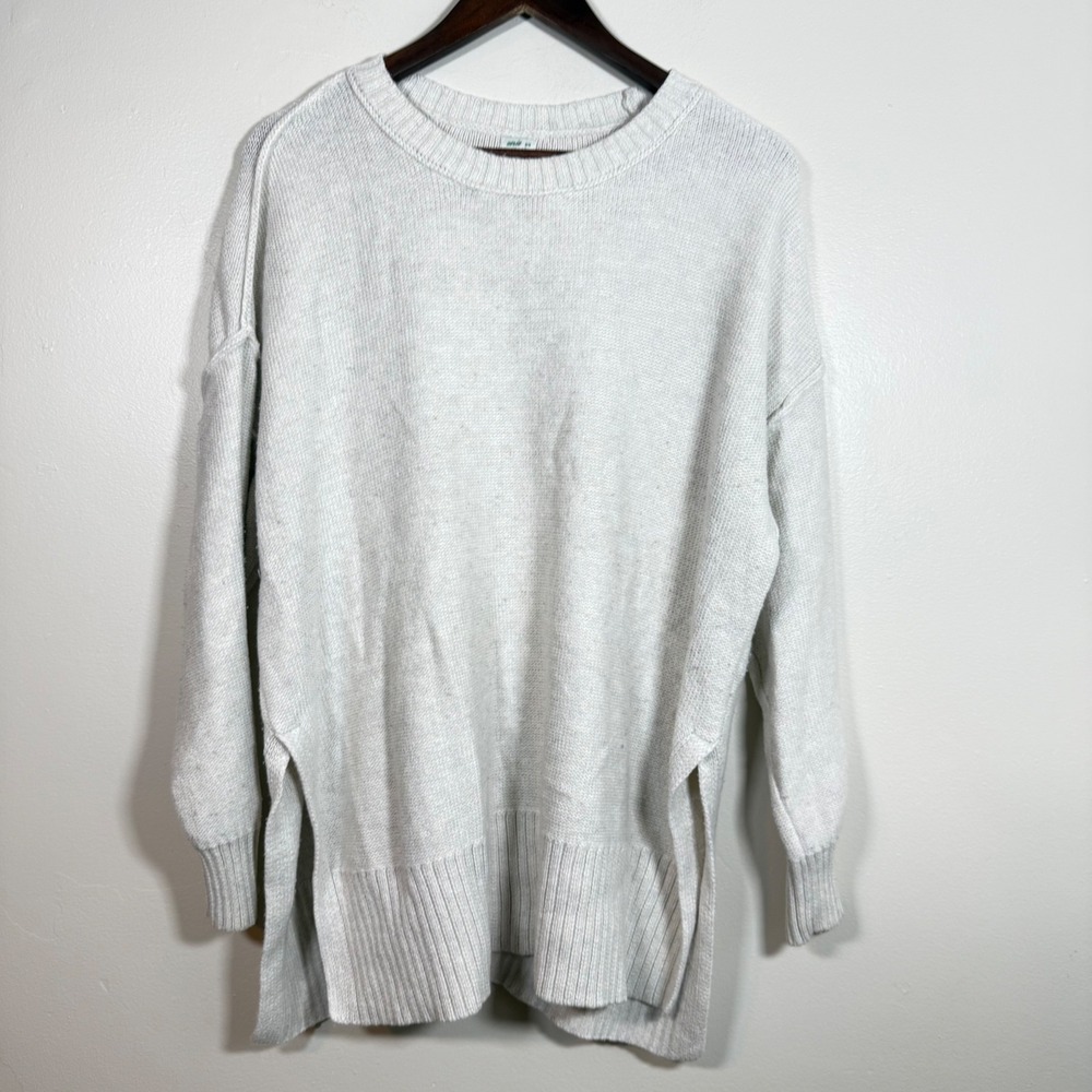 Aerie Side Slit Oversized Tunic Knit Sweater Size Medium Oatmeal Cream
